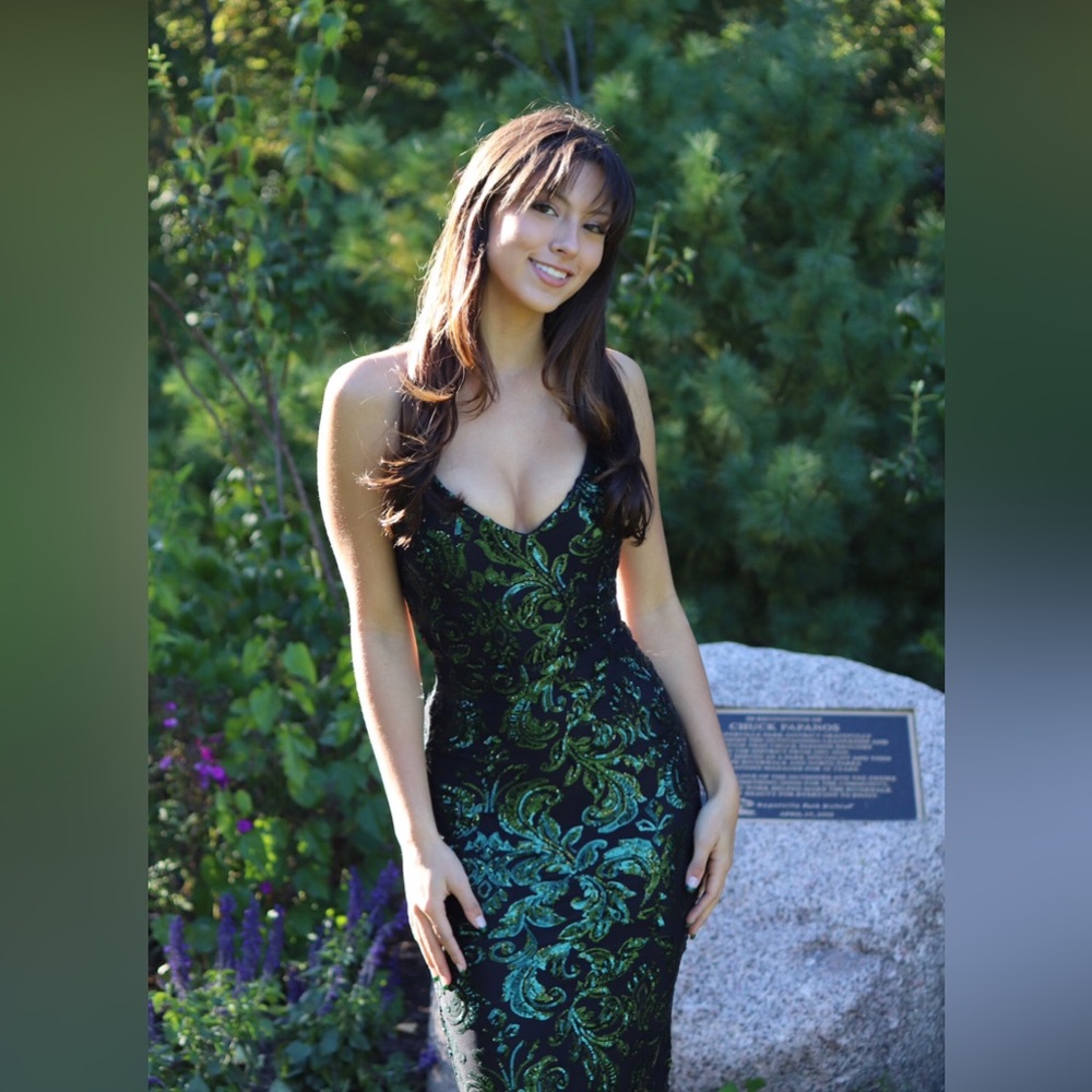 Windsor Tasia Black & Green Sequin Lace Up Dress